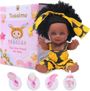 10 INCH Black Baby Doll Toy with Accessories - African American Baby Dolls in Gift Box - Ideal Holiday,Christmas, Birthday Gift for 3 Year Old Girls - Soft Body Black Dolls for Toddlers