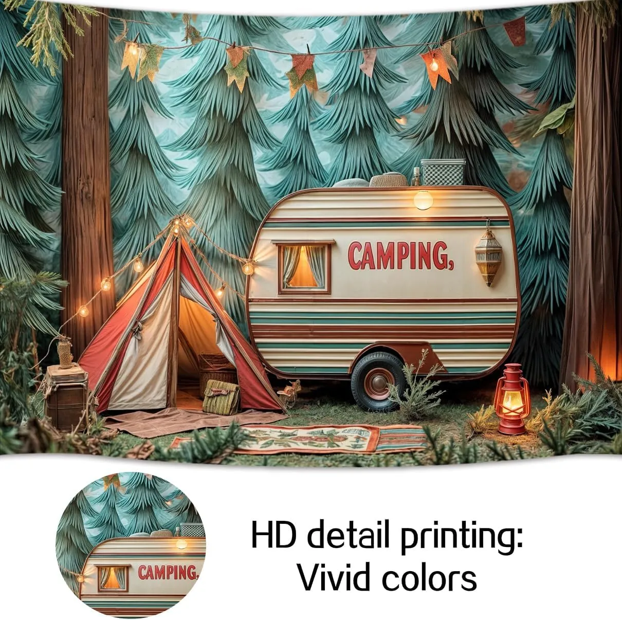 10 x 8 ft Camping Backdrop Forest Night Campfire Tent Car Party Child Birthday Party Decoration Happy Camper Fishing Camping Outdoor Adventure Background Camper Birthday Party Banner