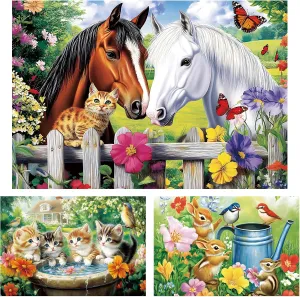 100 Piece Puzzle for Kids Ages 4-8 - Cat Rabbit Horse Puzzle - Large Puzzles for Senior Jigsaw Puzzle for Kids Ages 4-6 6-8 8-10 Year Old Educational Puzzles Toys 3-Pack