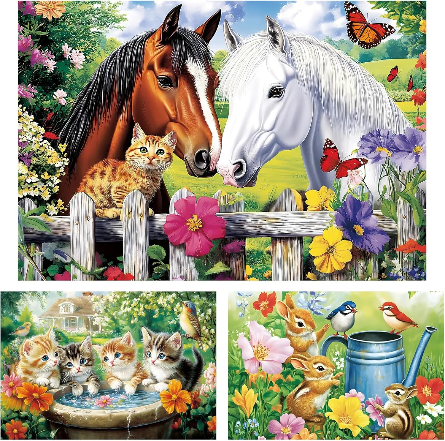 100 Piece Puzzle for Kids Ages 4-8 - Cat Rabbit Horse Puzzle - Large Puzzles for Senior Jigsaw Puzzle for Kids Ages 4-6 6-8 8-10 Year Old Educational Puzzles Toys 3-Pack