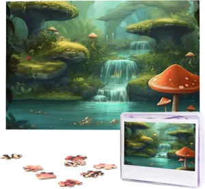 1000 Piece Jigsaw Puzzle for Adults Challenging Puzzle for Game Nights View of Fantasy River with Pond and Fishes Mushroom in Jungle Trees Wooden Puzzle Finished Size 29.5"x19.7"