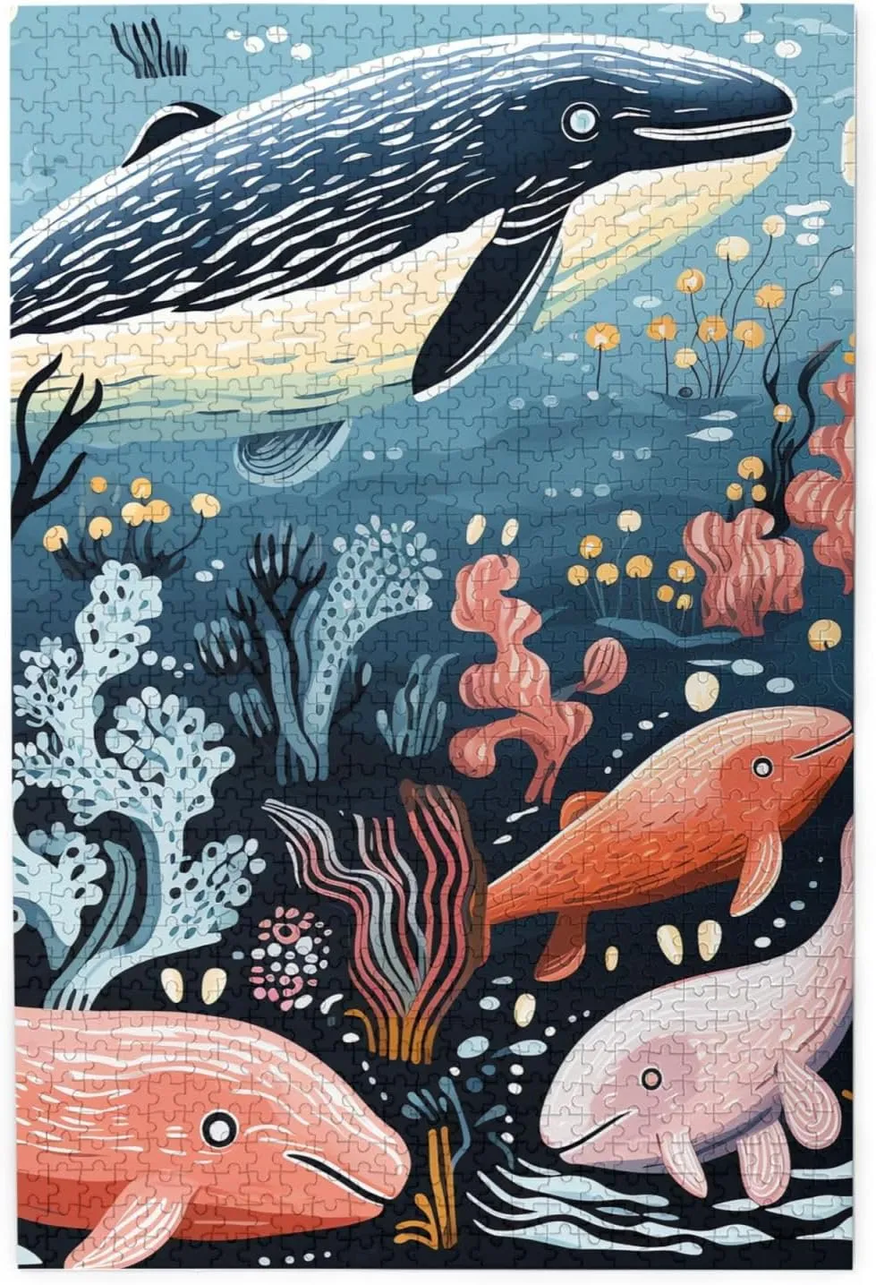 1000 Piece Jigsaw Puzzle for Adults Challenging Puzzles for Game Nights Seal Whale Octopus Fish Wooden Puzzles Personalized Custom Wood Picture Puzzle for Family Finished Size 19.7"x29.5"