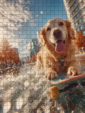 1000 Piece Puzzle for Adults Golden Retriever Skateboarding Through Water A Challenging and Joyful Jigsaw Game for Dog Lovers Fun Wall Art and Family Night Gift Idea