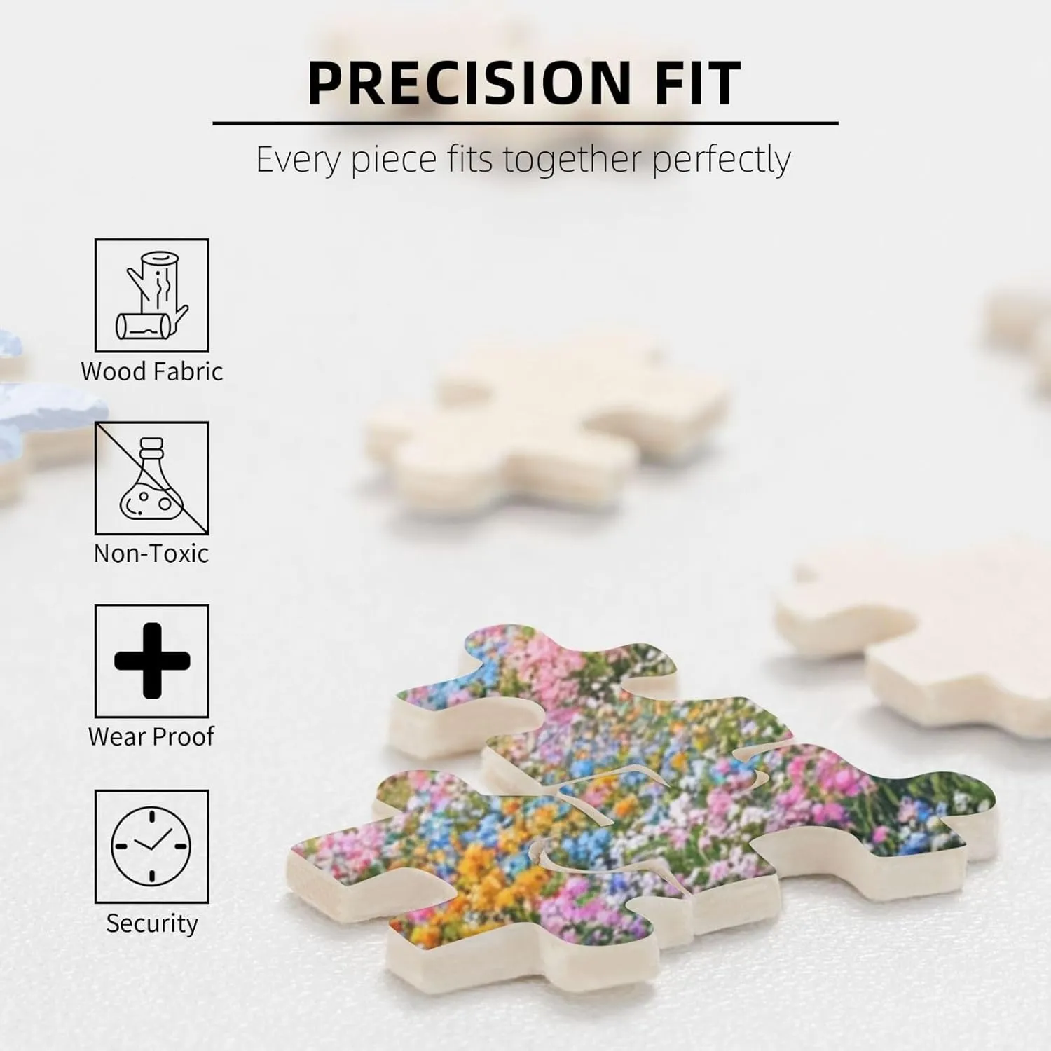 1000 Piece Wooden Jigsaw Puzzle for Adults, Idyllic Alpine View with Flower Carpet and Snow-Covered Mountain, Creative Escape, Exploratory Hobbies and Challenges, Enjoy The Process