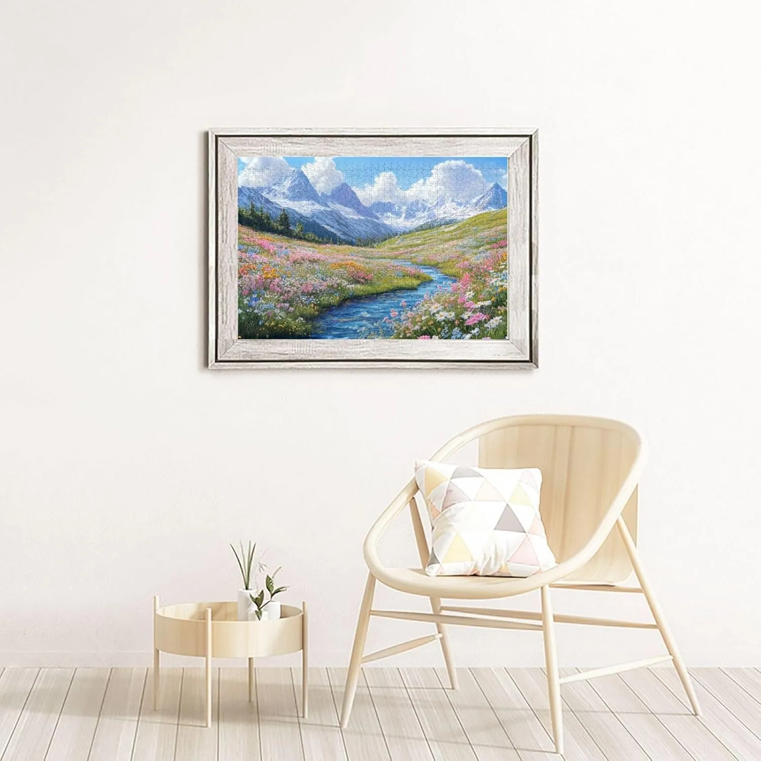 1000 Piece Wooden Jigsaw Puzzle for Adults, Idyllic Alpine View with Flower Carpet and Snow-Covered Mountain, Creative Escape, Exploratory Hobbies and Challenges, Enjoy The Process