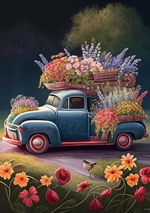 1000 Pieces Puzzle for Adult - Beautiful Blue Car Flowers Farm Wooden Jigsaw Puzzles Challenging Educational Fun Toys for Family Creative Gift, 500PCS