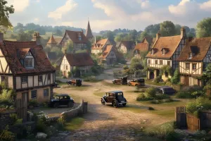 1000 Pieces Puzzle for Adult Middle Ages Village, Houses and Cars Wooden Jigsaw Puzzles Challenging Educational Fun Interactive Toys for Family Creative Gift