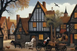 1000 PieceWooden Jigsaw Puzzle Middle Ages Village, Houses and Cars Wooden Jigsaw Puzzles Challenging Educational Fun Interactive Toys for Family Creative Gift