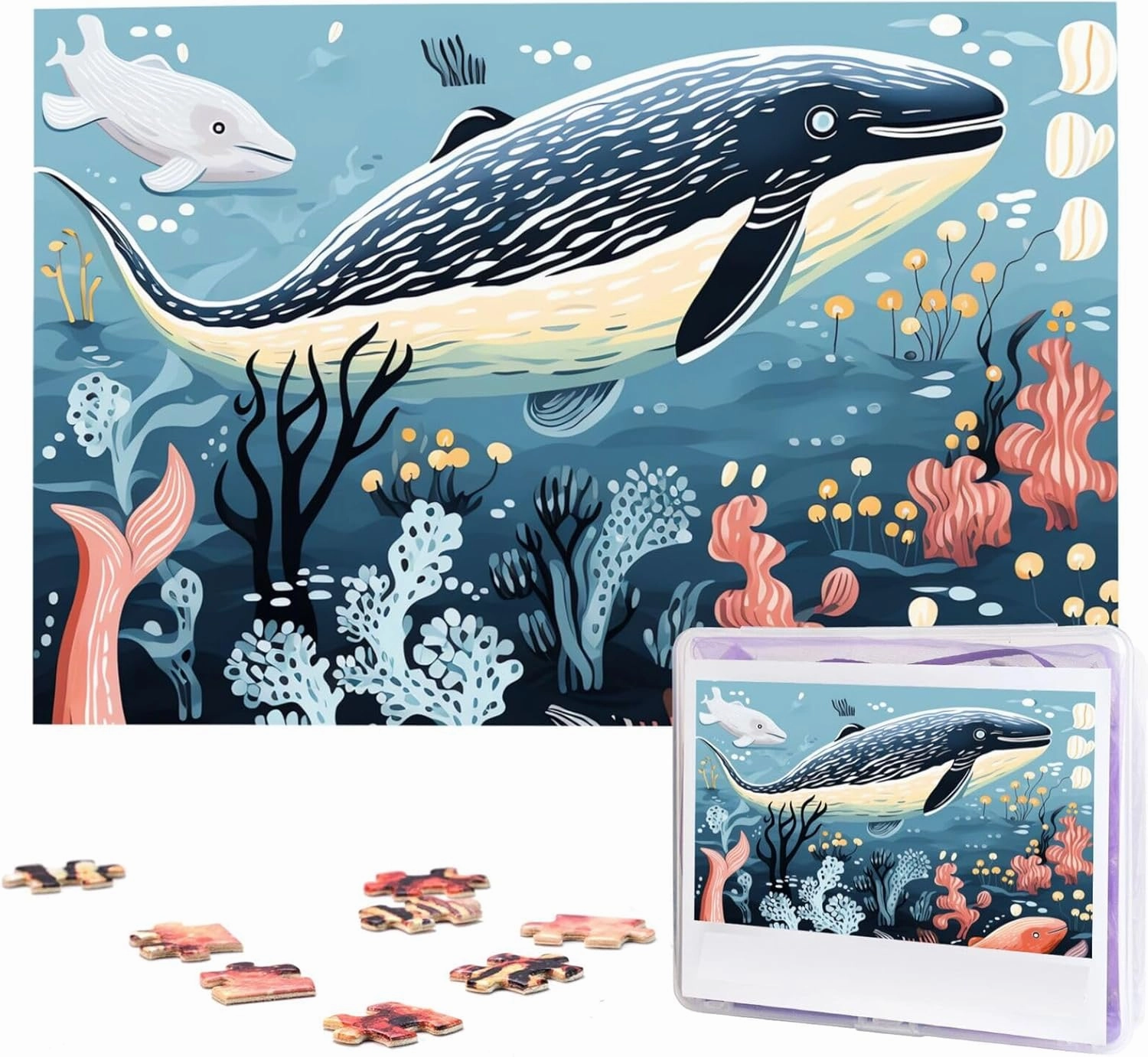 1000 Piece Jigsaw Puzzle for Adults Challenging Puzzle for Game Nights Seal Whale Octopus Fish Wooden Puzzle Finished Size 29.5"x19.7"