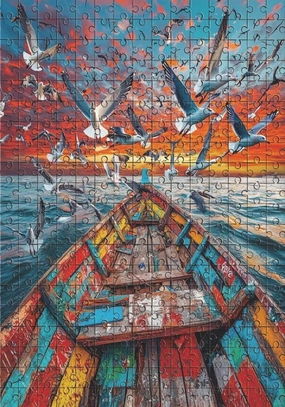 1000 Piece Jigsaw Puzzle for Adults -Old Fishing Boat Seagull Challenging Educational Game Fun Family Activities Puzzle Floor Props Kid Gift Unzip Toy Wooden Puzzles