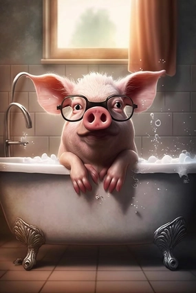 1000 Piece Puzzles for Adults & Kids - Bathtub Pig with Glasses Jigsaw Puzzle - Animal Puzzles, Educational Toys DIY Collectibles, for Home Decor Wall Decor - Comes with Poster