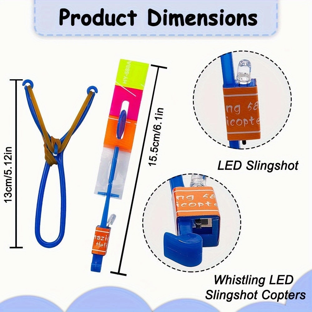 10 Pcs LED Glow Slingshot Toys - Flashing Rocket & Helicopter Designs, Perfect for Birthday Gifts, Carnival Prizes & Classroom Rewards