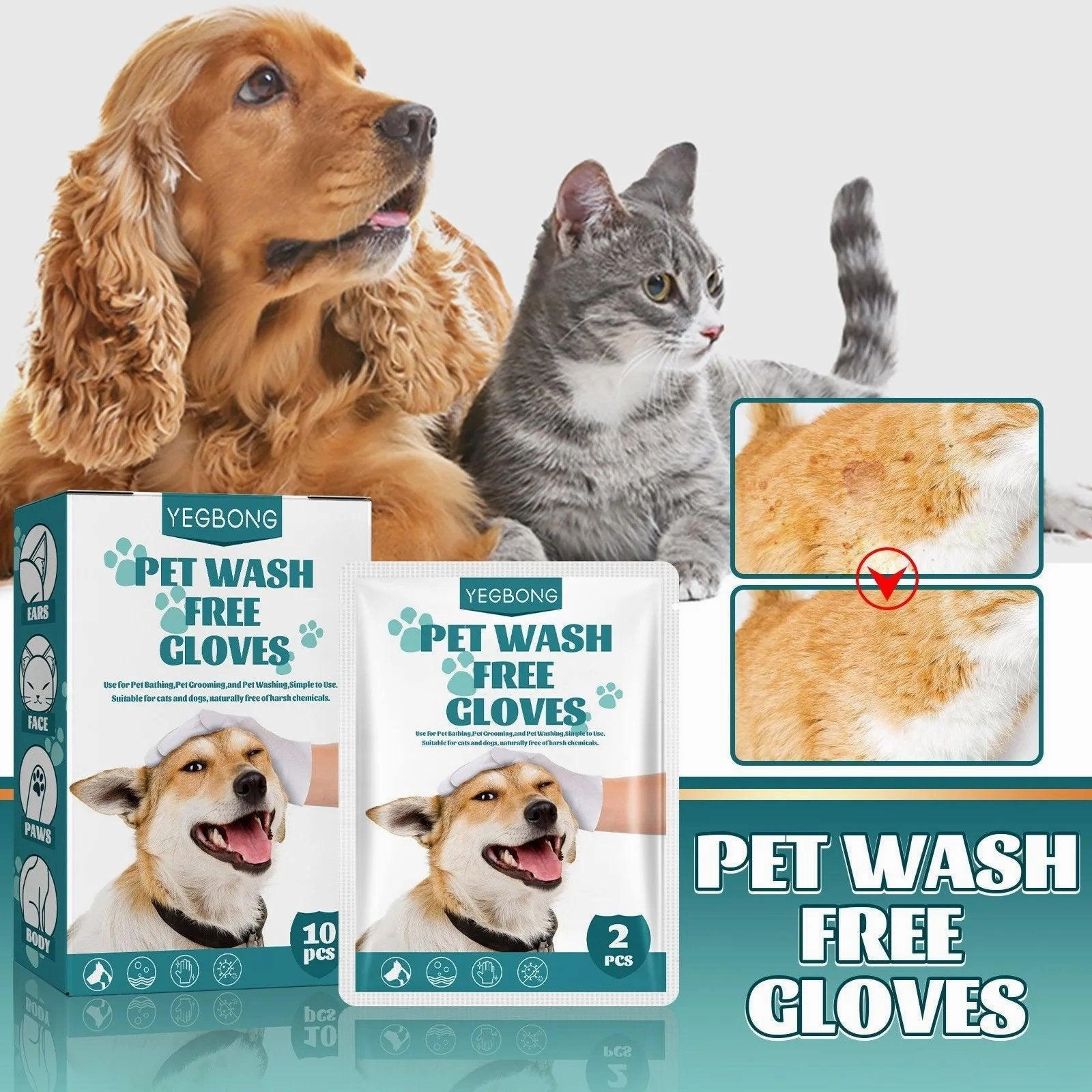 10XPet Cat Dog Dry Washing Gloves Bath Remove Odor Cleaning Decontamination Care