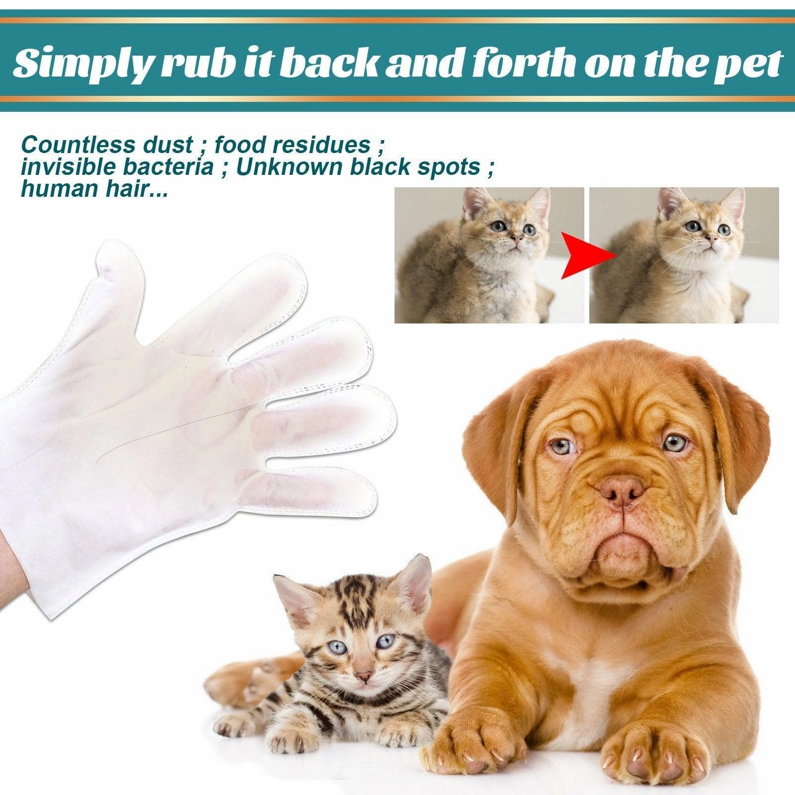 10XPet Cat Dog Dry Washing Gloves Bath Remove Odor Cleaning Decontamination Care