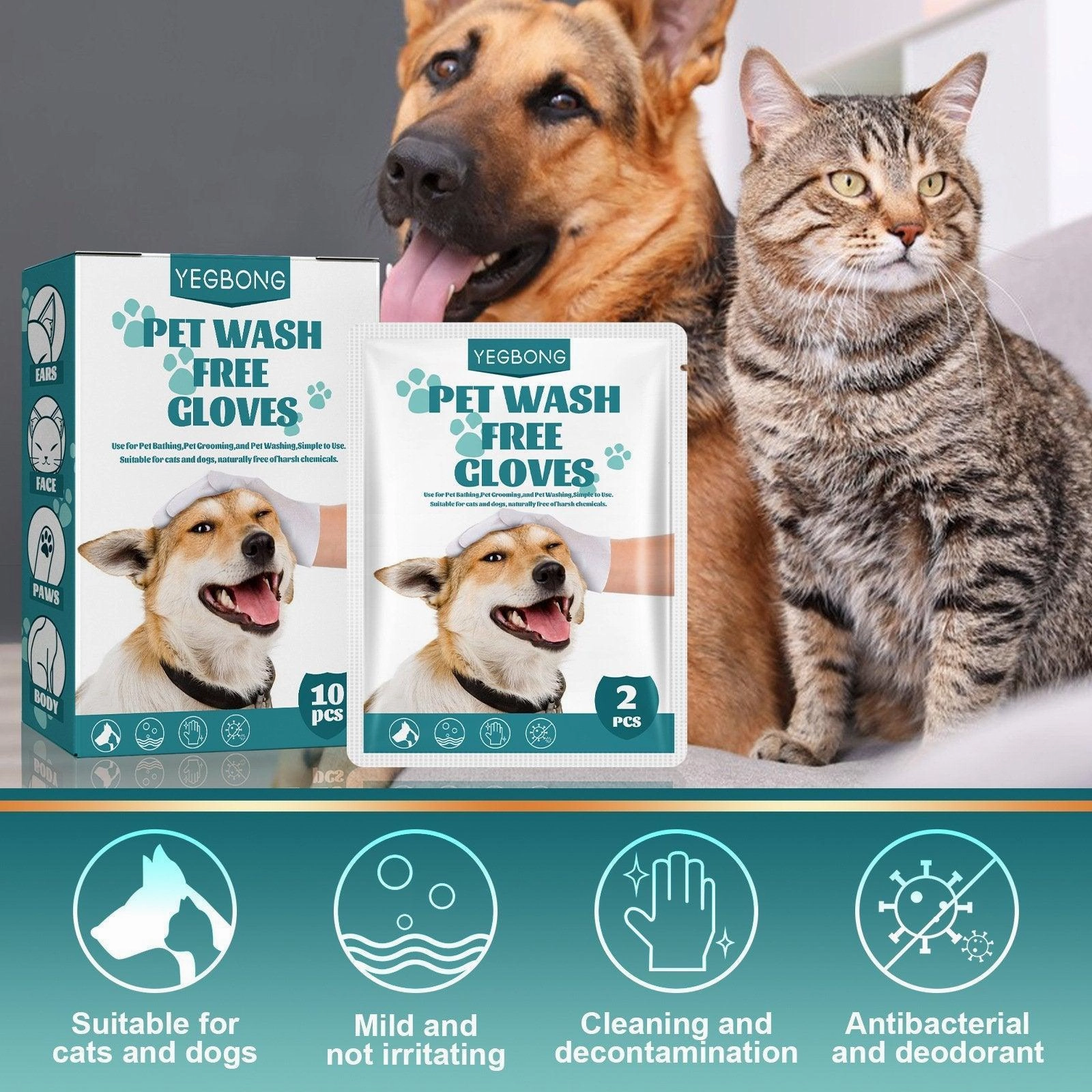 10XPet Cat Dog Dry Washing Gloves Bath Remove Odor Cleaning Decontamination Care