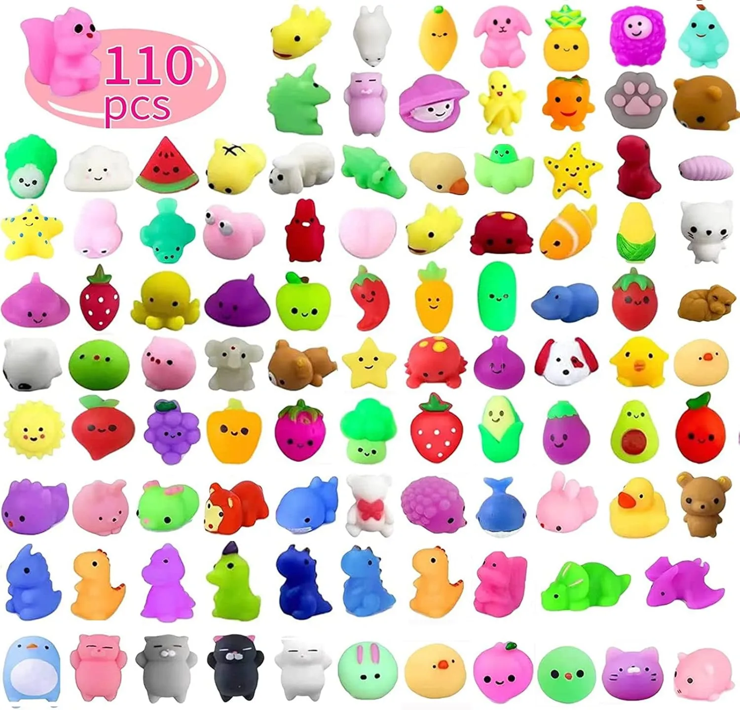 110 Pcs Mochi Squishy Toys, Mochi Squishy Toys for Kids Party Favors, Mini Kawaii Squishy Fidget Toys for Easter Basket Stuffers Egg Fillers Birthday Classroom Prize Pinata Christmas Stocking