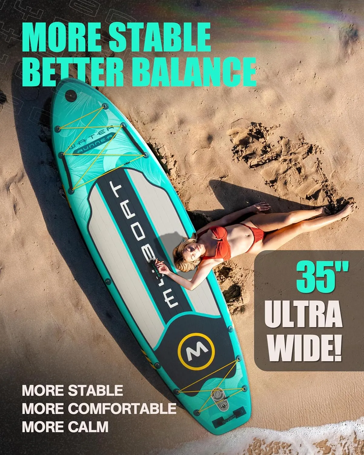 11'6"×34"×6" Extra Wide Inflatable Paddle Board, Stand Up Paddle Board for Fishing, Sup Board with 3 Removable Fins, Dual Bungees, Camera Mount, Hand Pump, Strong Paddle, 5L Dry Bag, Leash