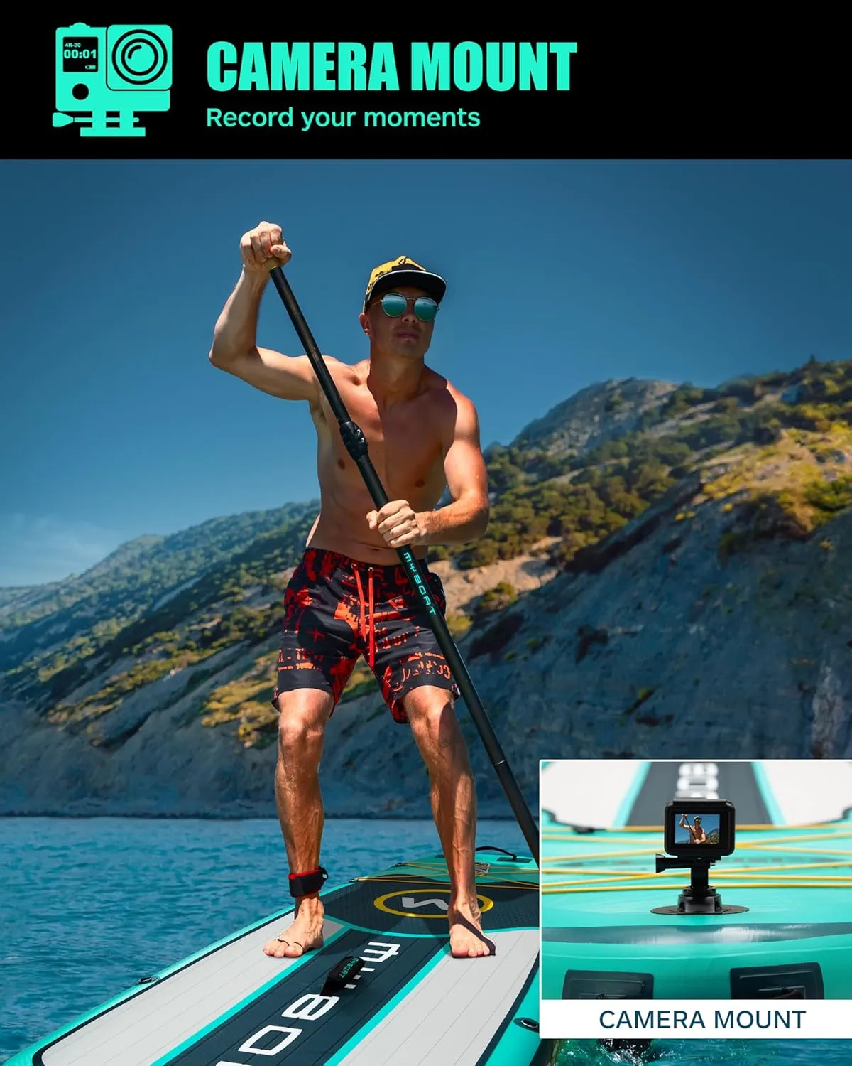 11'6"×34"×6" Extra Wide Inflatable Paddle Board, Stand Up Paddle Board for Fishing, Sup Board with 3 Removable Fins, Dual Bungees, Camera Mount, Hand Pump, Strong Paddle, 5L Dry Bag, Leash