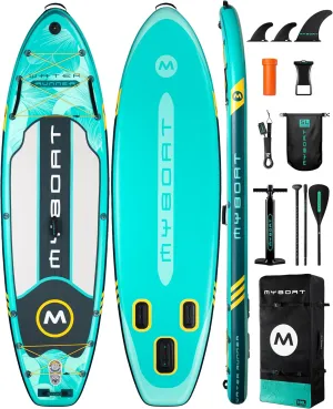 11'6"×34"×6" Extra Wide Inflatable Paddle Board, Stand Up Paddle Board for Fishing, Sup Board with 3 Removable Fins, Dual Bungees, Camera Mount, Hand Pump, Strong Paddle, 5L Dry Bag, Leash