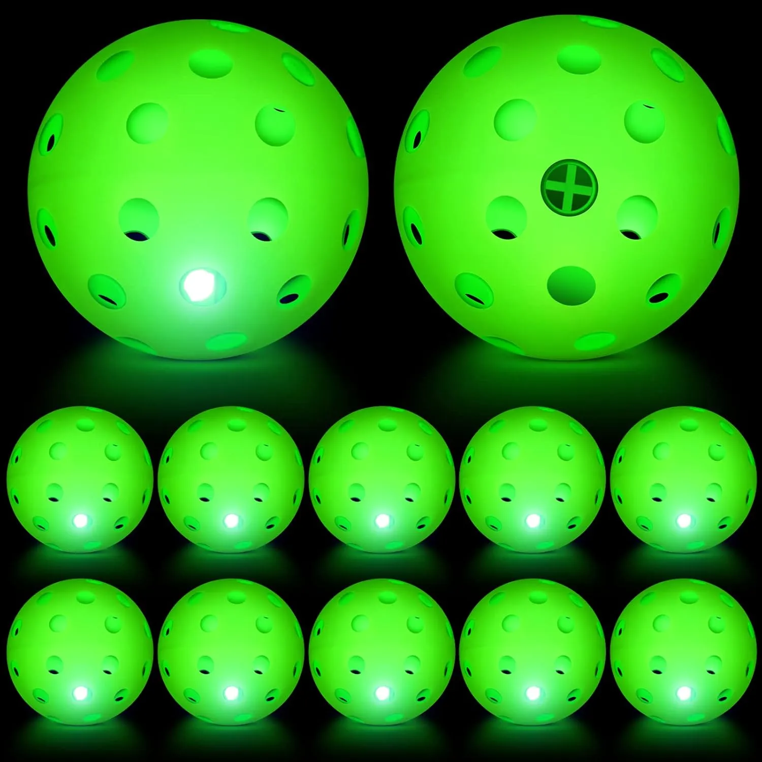 12 Pieces LED Light Up Plastic Practice Baseballs Plastic Hollow Balls Glow Lightweight Training Balls Green Glow Ball for Training Hitting Baseball Batting, Batteries Included