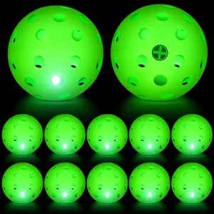 12 Pieces LED Light Up Plastic Practice Baseballs Plastic Hollow Balls Glow Lightweight Training Balls Green Glow Ball for Training Hitting Baseball Batting, Batteries Included
