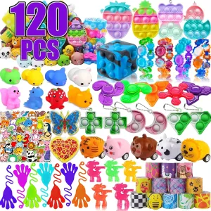 120 Pcs Pop Fidget Party Favors for Kids, Easter Egg Fillers, Pinata Stuffers, Treasure Box Toys, Classroom Prizes, Pinata Filler, Goodie Bag Stuffers, Treasure Chest Carnival Rewards for Boys Grils
