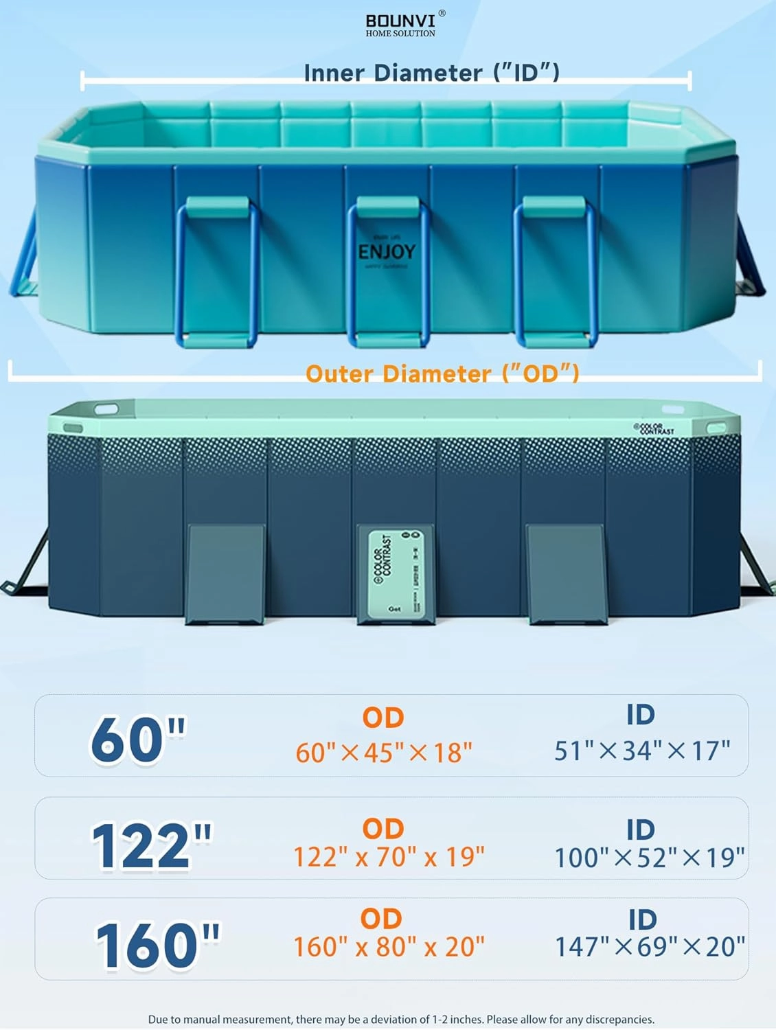 122" Non-Inflatable Foldable Swimming Pool for Family, Portable Above Ground Pool for Adults & Kids, Easy Setup for Outdoor, Backyard, Garden, Camping - Durable PVC(122"×65"×20", Pro)