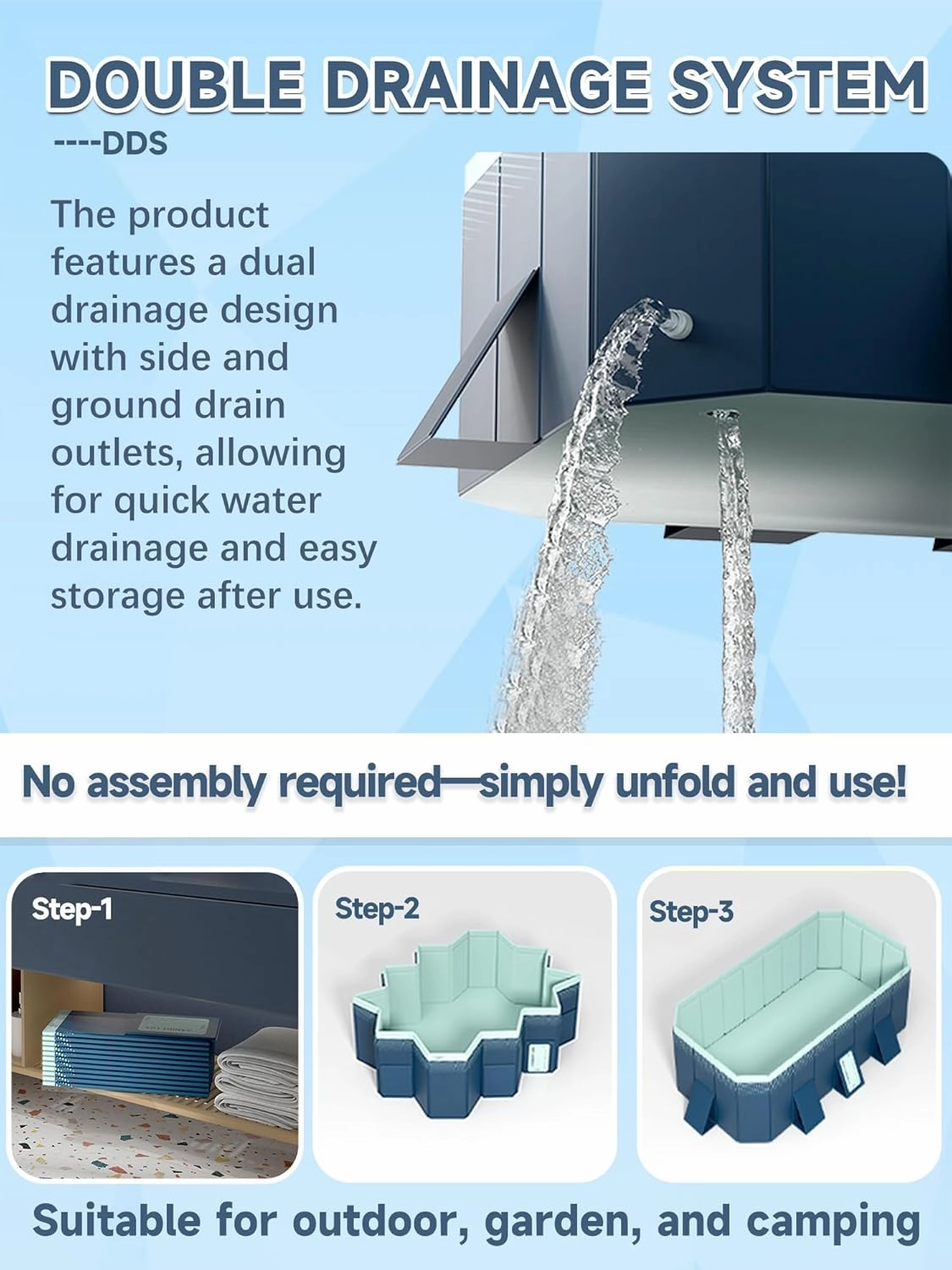 122" Non-Inflatable Foldable Swimming Pool for Family, Portable Above Ground Pool for Adults & Kids, Easy Setup for Outdoor, Backyard, Garden, Camping - Durable PVC(122"×65"×20", Pro)