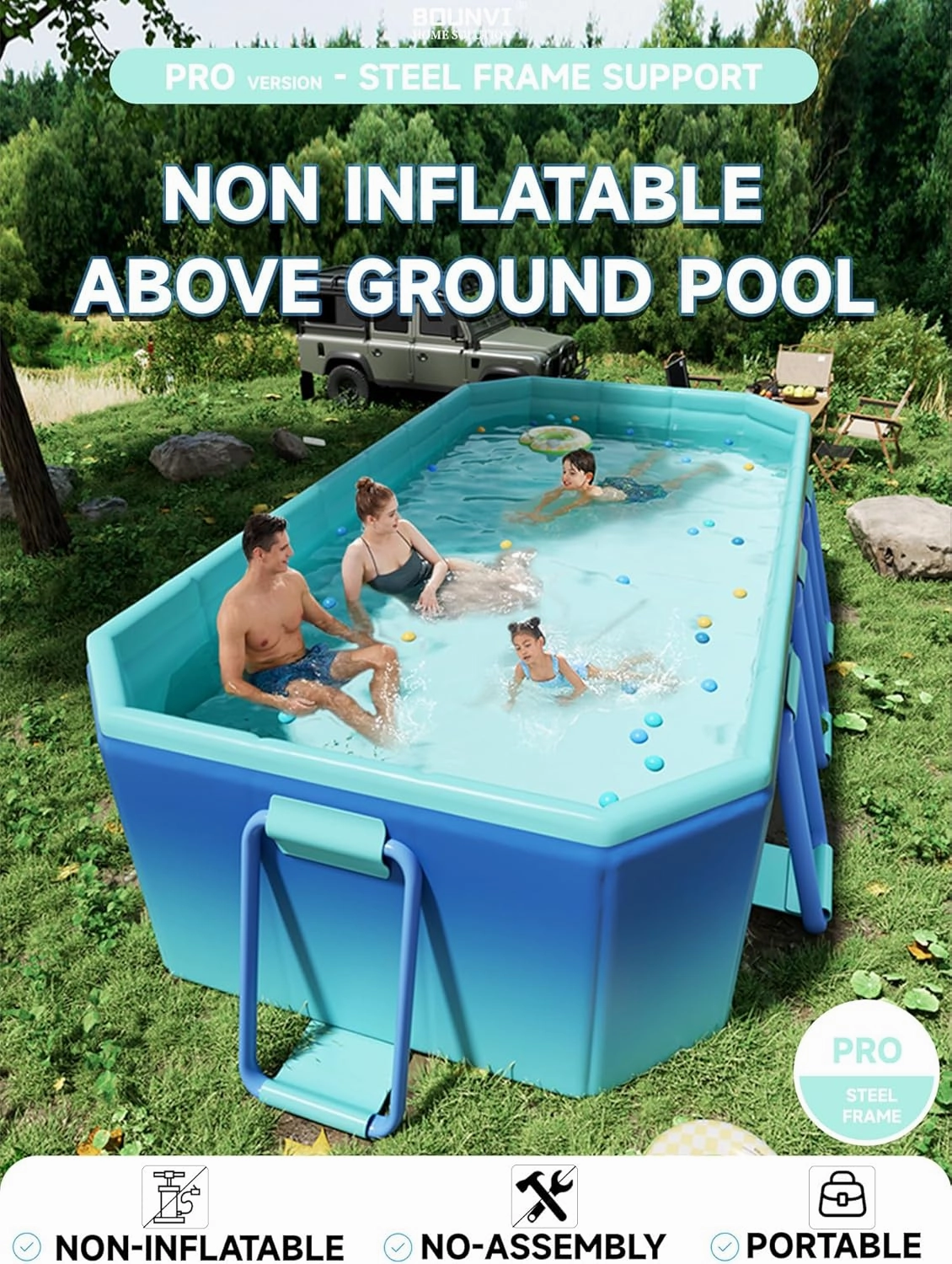 122" Non-Inflatable Foldable Swimming Pool for Family, Portable Above Ground Pool for Adults & Kids, Easy Setup for Outdoor, Backyard, Garden, Camping - Durable PVC(122"×65"×20", Pro)