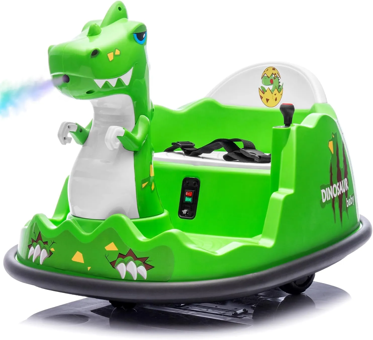 12V Kids Ride On Bumper Car W/Parents Control,Dinosaur Shape Design,360 Degree Rotation,Large Size Seat Design for Kids 2-5.Green