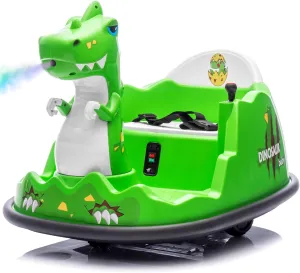 12V Kids Ride On Bumper Car W/Parents Control,Dinosaur Shape Design,360 Degree Rotation,Large Size Seat Design for Kids 2-5.Green