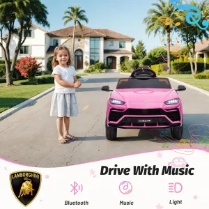 12V Kids Ride On Car Licensed Lamborghini Urus Electric Car for Kids Vehicle Toy/Parent Remote Control, USB Port, AUX, Spring Suspension, Opening Door, LED Light, Pink