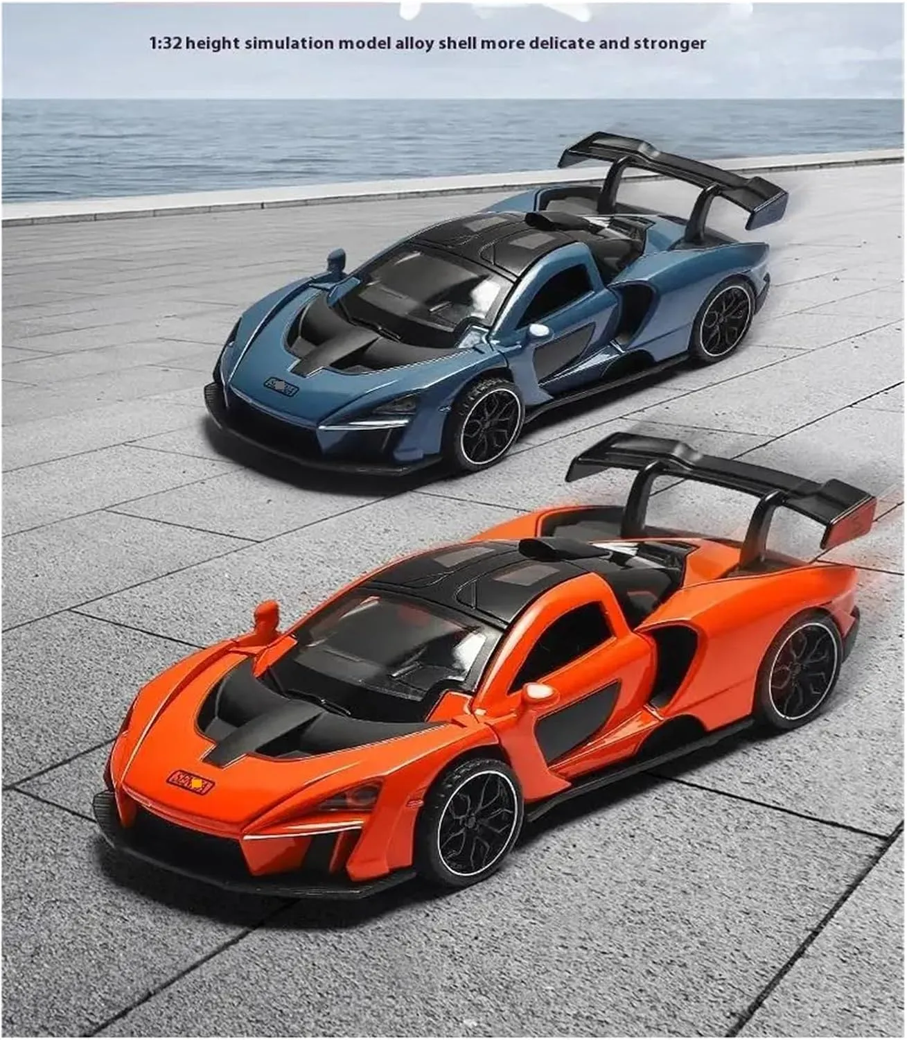 1:32 for Senna Alloy Sports Car Diecast Metal Model Simulation Sound Light Pull Back Racing Toy Children Birthday Toy Present(Orange)