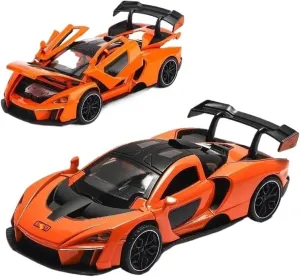 1:32 for Senna Alloy Sports Car Diecast Metal Model Simulation Sound Light Pull Back Racing Toy Children Birthday Toy Present(Orange)
