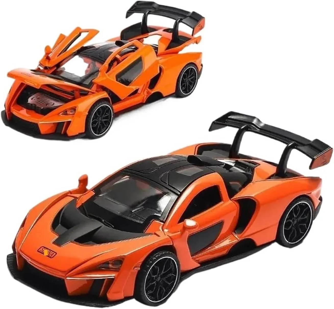 1:32 for Senna Alloy Sports Car Diecast Metal Model Simulation Sound Light Pull Back Racing Toy Children Birthday Toy Present(Orange)