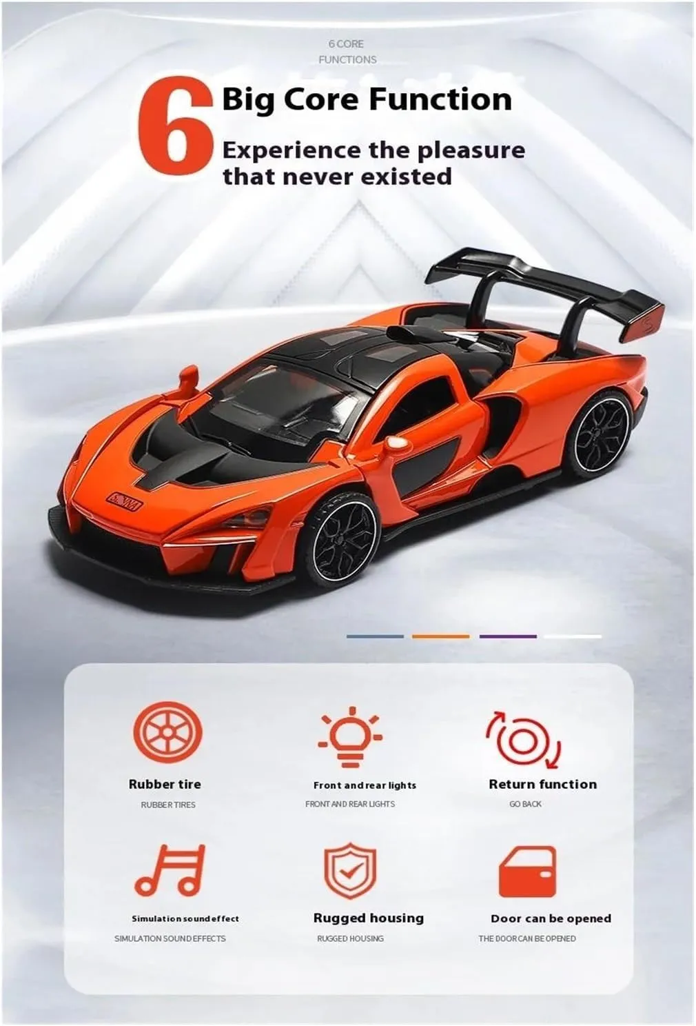 1:32 for Senna Alloy Sports Car Diecast Metal Model Simulation Sound Light Pull Back Racing Toy Children Birthday Toy Present(Orange)