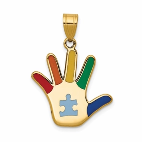 14k Yellow Gold Autism Puzzle Handprint Charm