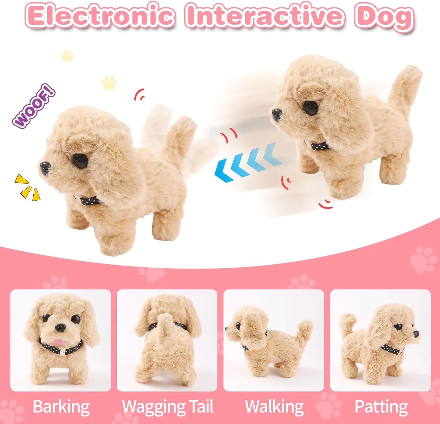 14PCS Dog Toys for Kids, Walking Barking Electronic Interactive Plush Puppy Toy with Carrier and Accessories, Pet Care Toy Set for Kids, for Girls and Boys 3 4 5 6  Year Old