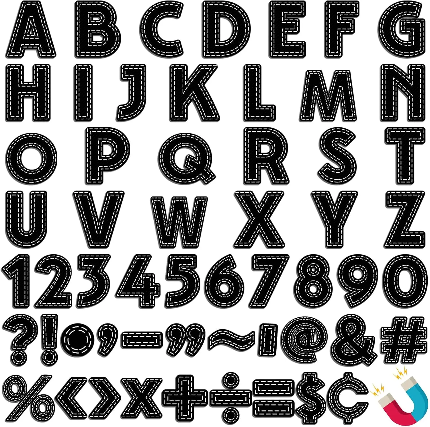 152 Pcs Magnetic Letters and Numbers Set 2'' Fridge Magnetic Alphabet Letters Kit for Toddlers Kids Whiteboard Classroom Educational Tool Home Learning(Black Stitch Bold Block)