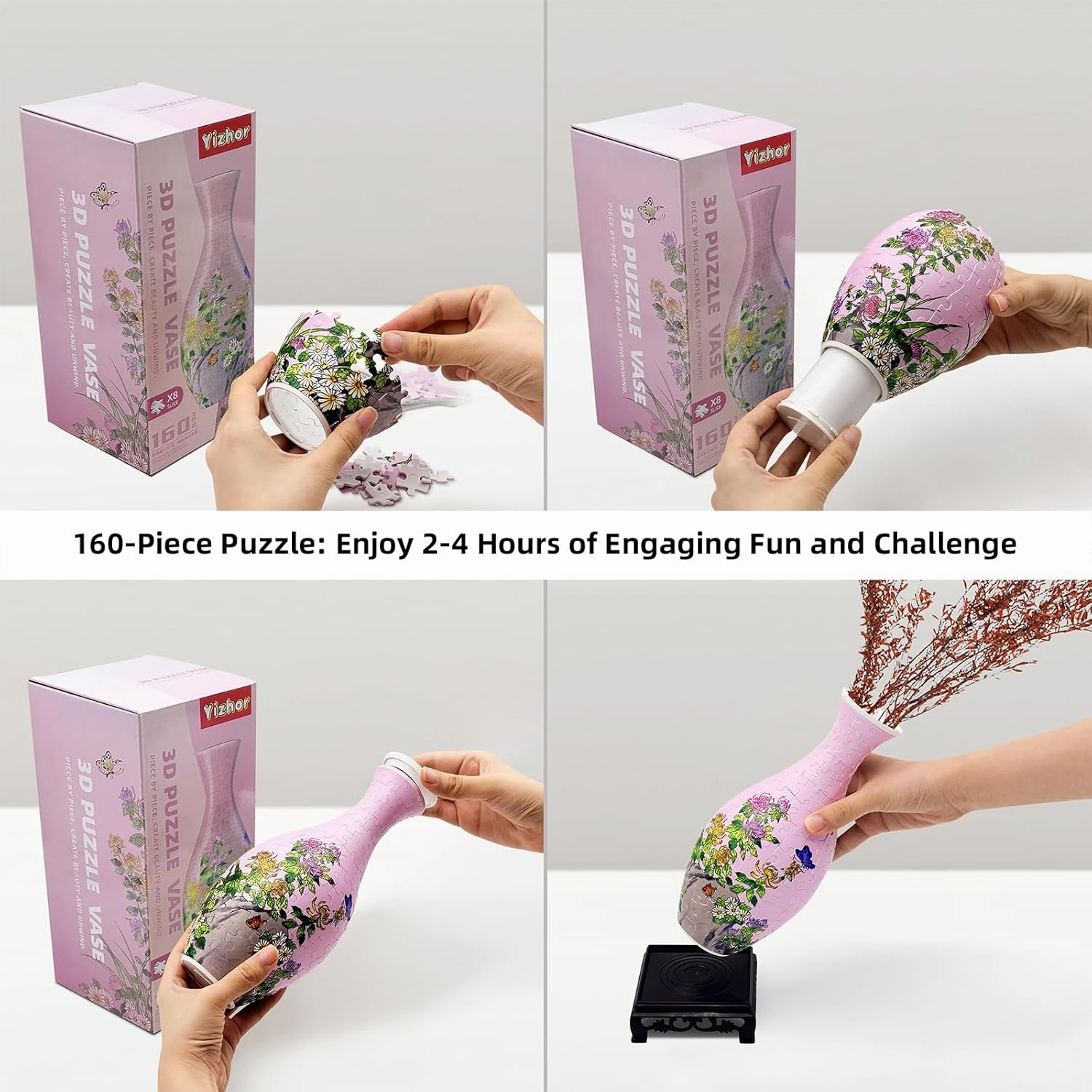 160-Piece 3D Puzzle Vase, Modern Flower Vase for Adults, DIY Vase Kit for Unique Home & Office Decor, Creative Gift for Mom, Women & Men, 4D Jigsaw Craft for Arts