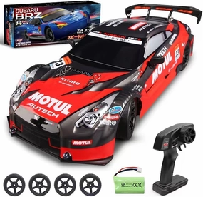 1:16 Proportional 4WD RC Racing Car with LED Lights, 30KM/H High Speed Remote Control Drift Racing Car with Additional Tires for Adults