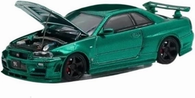 1 64 for Nissan Gt-r R34 Open Cover Version Alloy Simulation Car Model Collection Souvenir Ornaments Motor Vehicles Toys