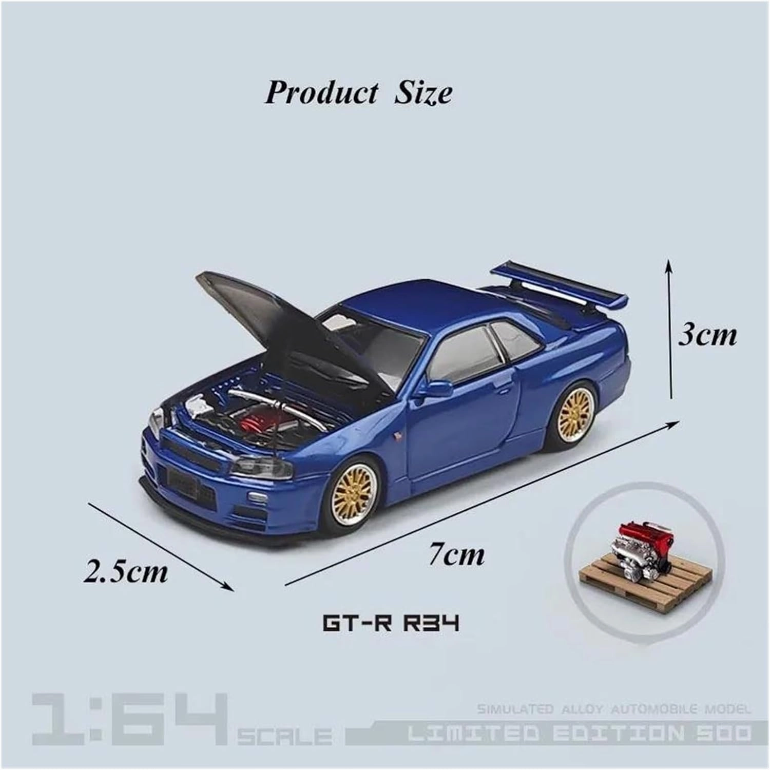 1 64 for Nissan GTR34 Open-Cover Alloy Diecast Miniature Car Model Simulation Classic Souvenir Display Motor Vehicles Toys(Purple)