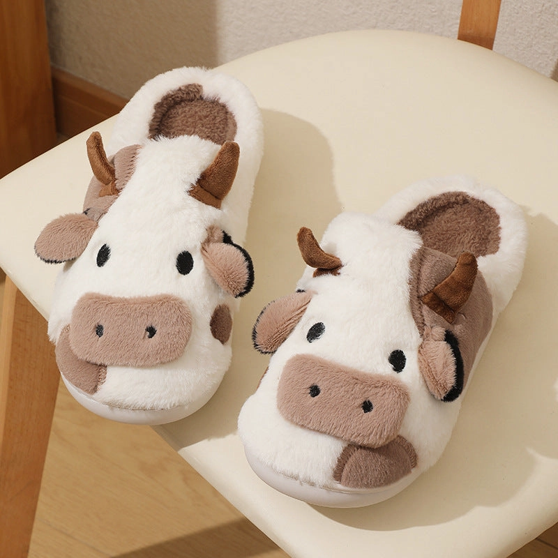 1 Pair Best-selling Cute Cow House Slippers for Couple,  Funny House Shoes, Cartoon Animal Design Plush Fluffy Slippers for Women & Men, Silent Anti-slip Slippers, 2023 Matching Trendy Warm Slippers, Christmas Gift  New Year Gift