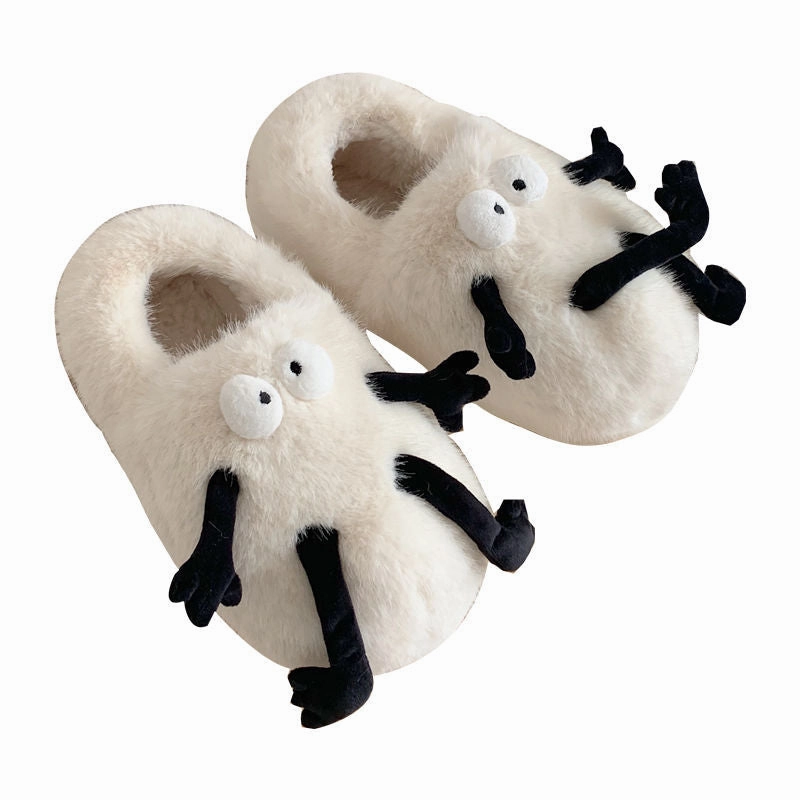 1 Pair Women's Cute Cartoon Design Bedroom Slippers, Trendy Fluffy Soft Warm Non-slip Bedroom Slippers, Fashionable Slippers for Fall & Winter