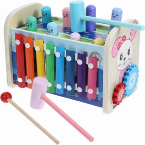 1Set Montessori Busy Board for Wooden Activity Cube with Xylophone Pounding Plaything and Fine Motor Skills Development for Ages