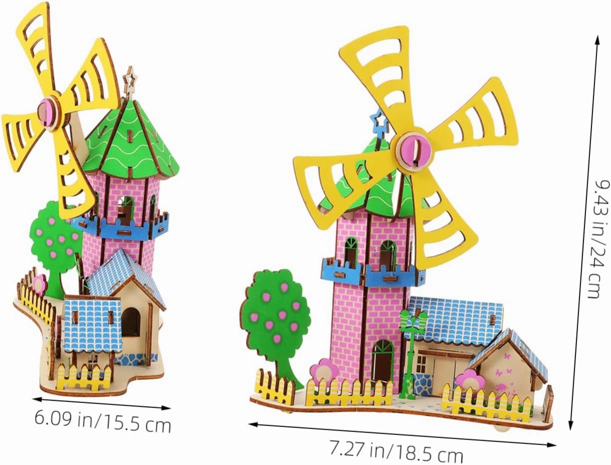 1set Wooden Windmill House Puzzle Kit Assembly Model for Home Office Decor Fun Educational Craft for Adults Sturdy Wood Puzzle
