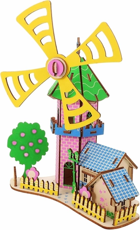 1set Wooden Windmill House Puzzle Kit Assembly Model for Home Office Decor Fun Educational Craft for Adults Sturdy Wood Puzzle