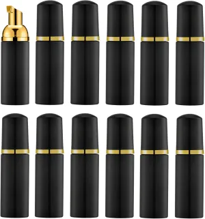 2 Oz Empty Foam Pump Bottle (12PCS) Travel Foaming Soap Dispenser for Hand Soap, Lash Shampoo Cleanser(Black&Gold Pump&Black Cap)