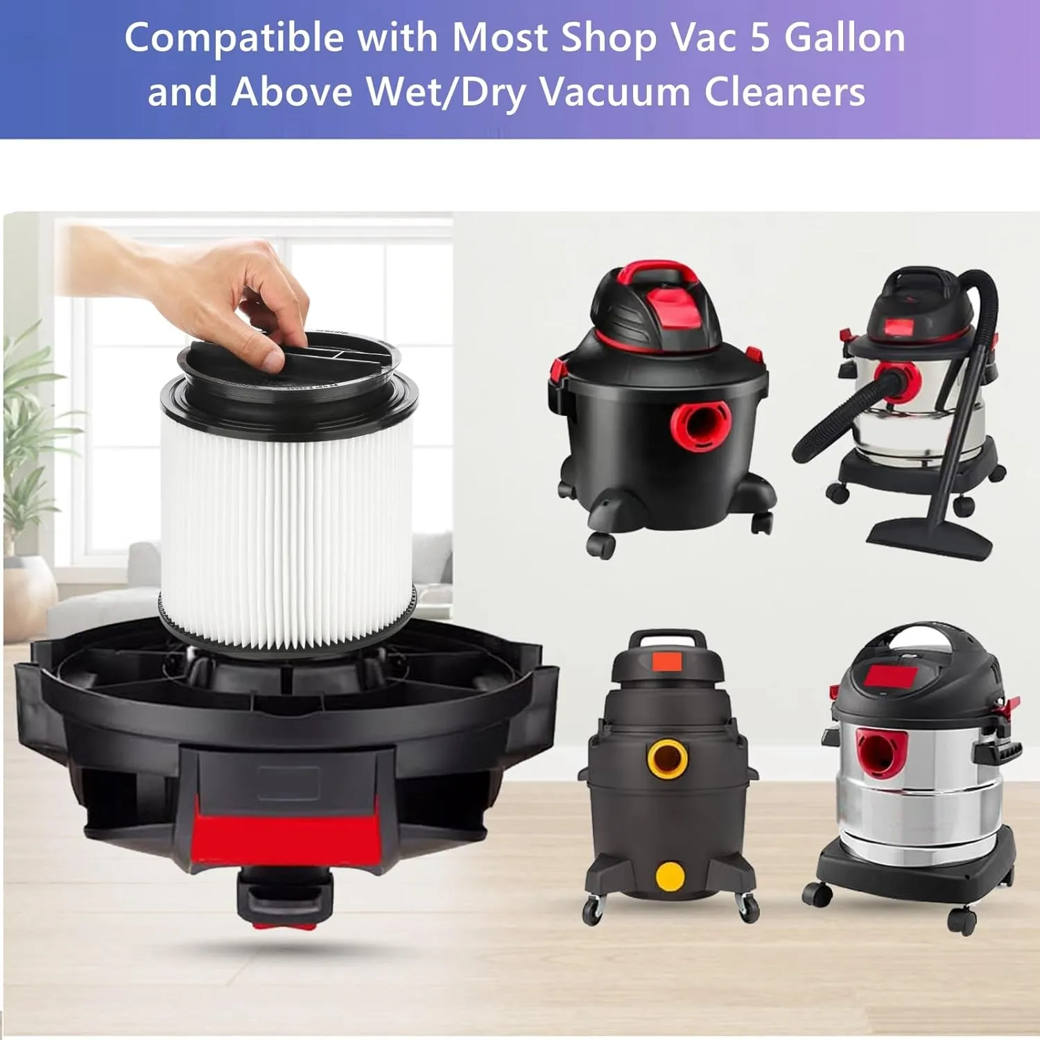 2 Pack Replacement Cartridge Filter Compatible with Shop-Vac 90304, 90350, 90333, 903-04-00, 9030400, Fits most 5 Gallon and Above Wet/Dry Vacuum Cleaners